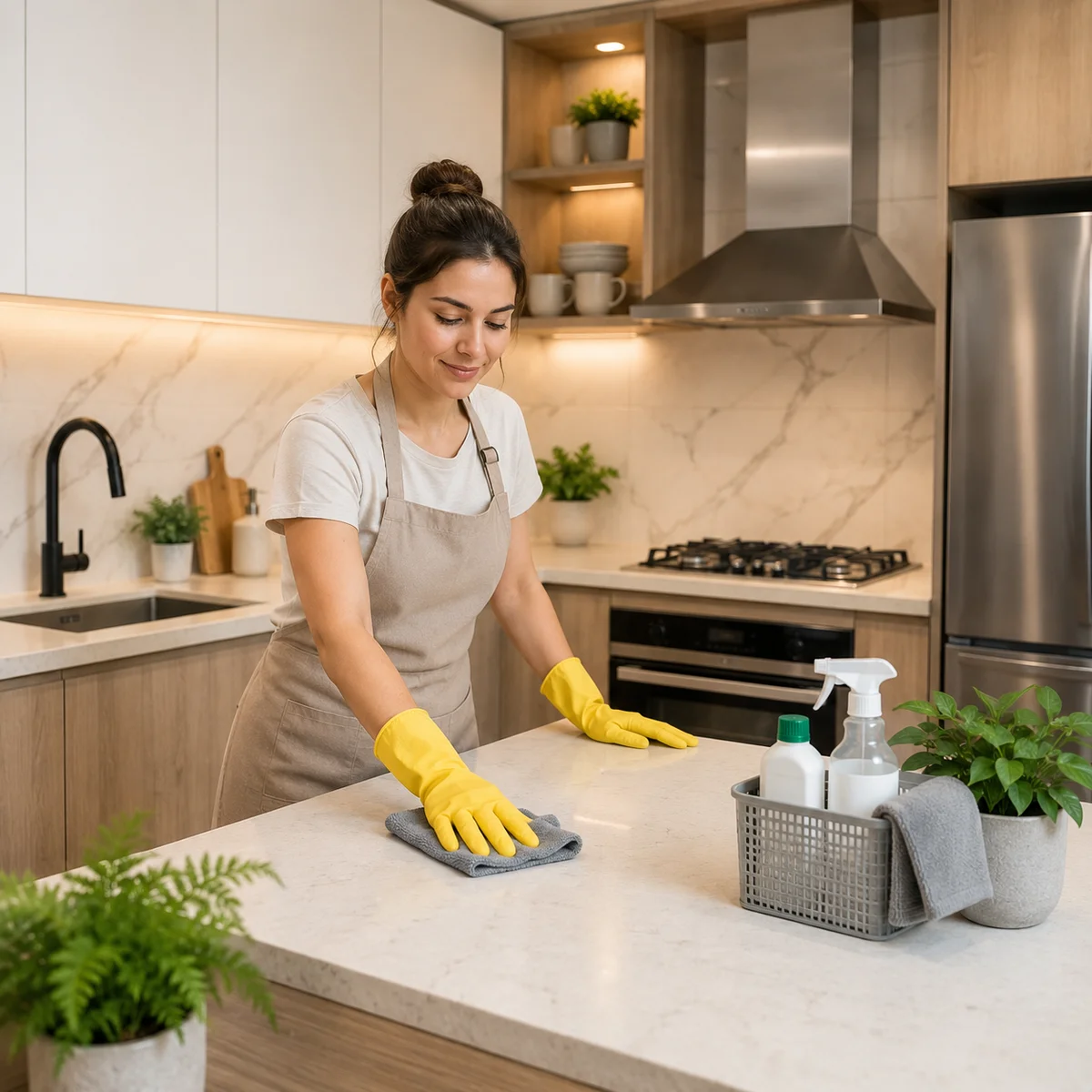 Cocina integral bien mantenida con melamina y granito en Bucaramanga